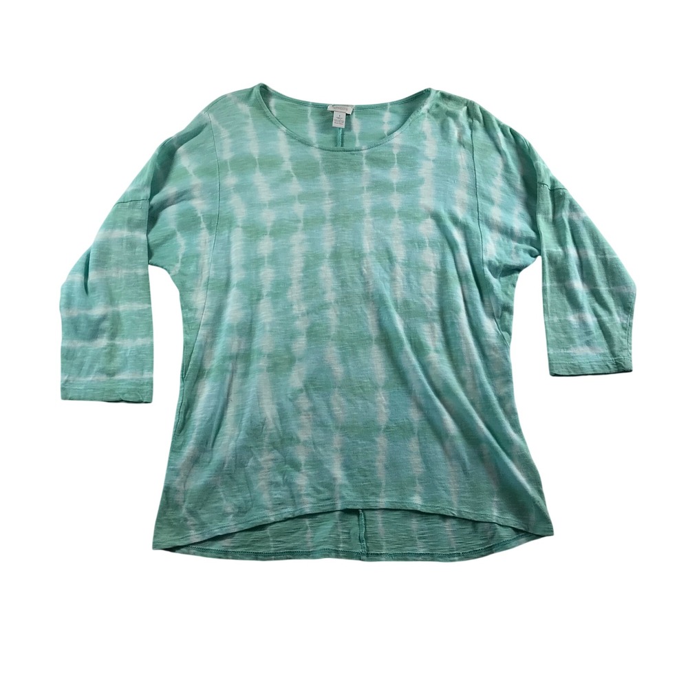 Chicos Mint Green Tie Dye 3/4 Sleeve High Low Knit Top Size 1 Medium